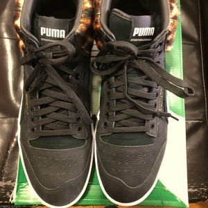 Puma Ralph Sampson Mid Wild Leather/Pony Hair Shock Wedge Black Sneakers Size 10